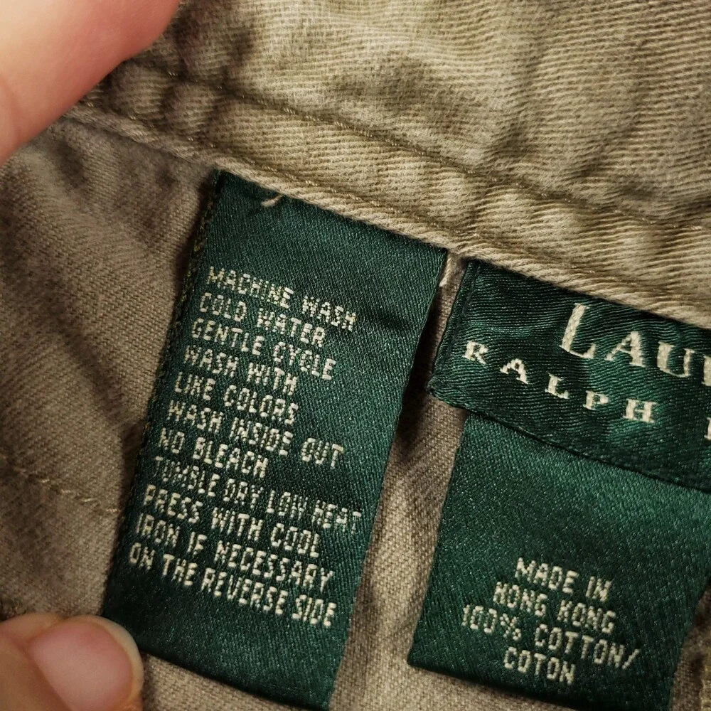 Vintage Ralph Lauren Cargo Shorts Womens 16W Tan Beige Button Fly Y2K Belt 16 W